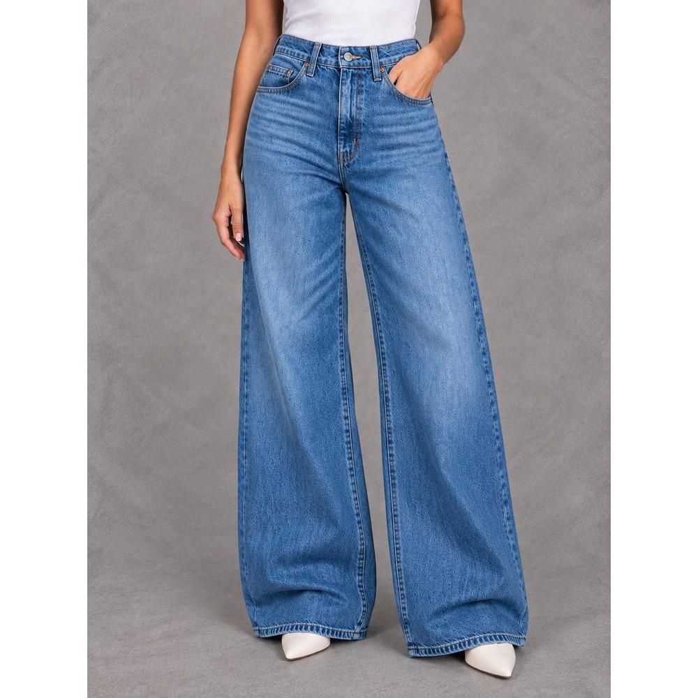 Frame Pixie Easy Wide Flare Jeans Womens 29x28 Blue High Rise Wide Leg